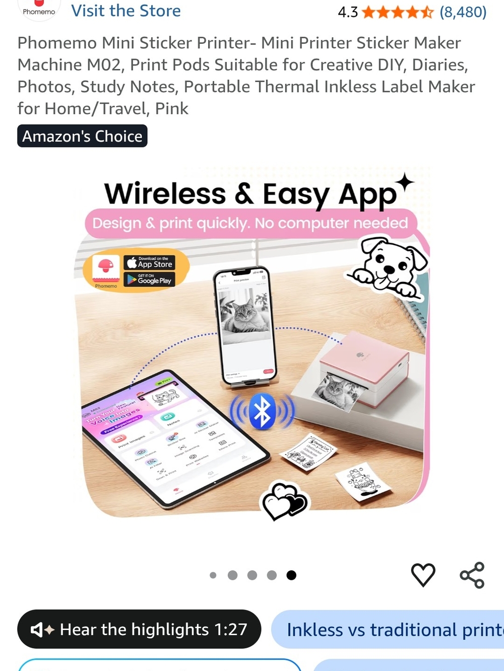 Pink Portable Mini Sticker Printer - Picture 9 of 13